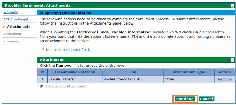 screenshot of supporting documentation page showing uploaded file