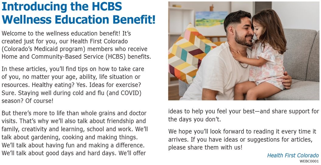 Example of Wellness Education Benefit article introducing the benefit and includes a photo of a man hugging a young girl