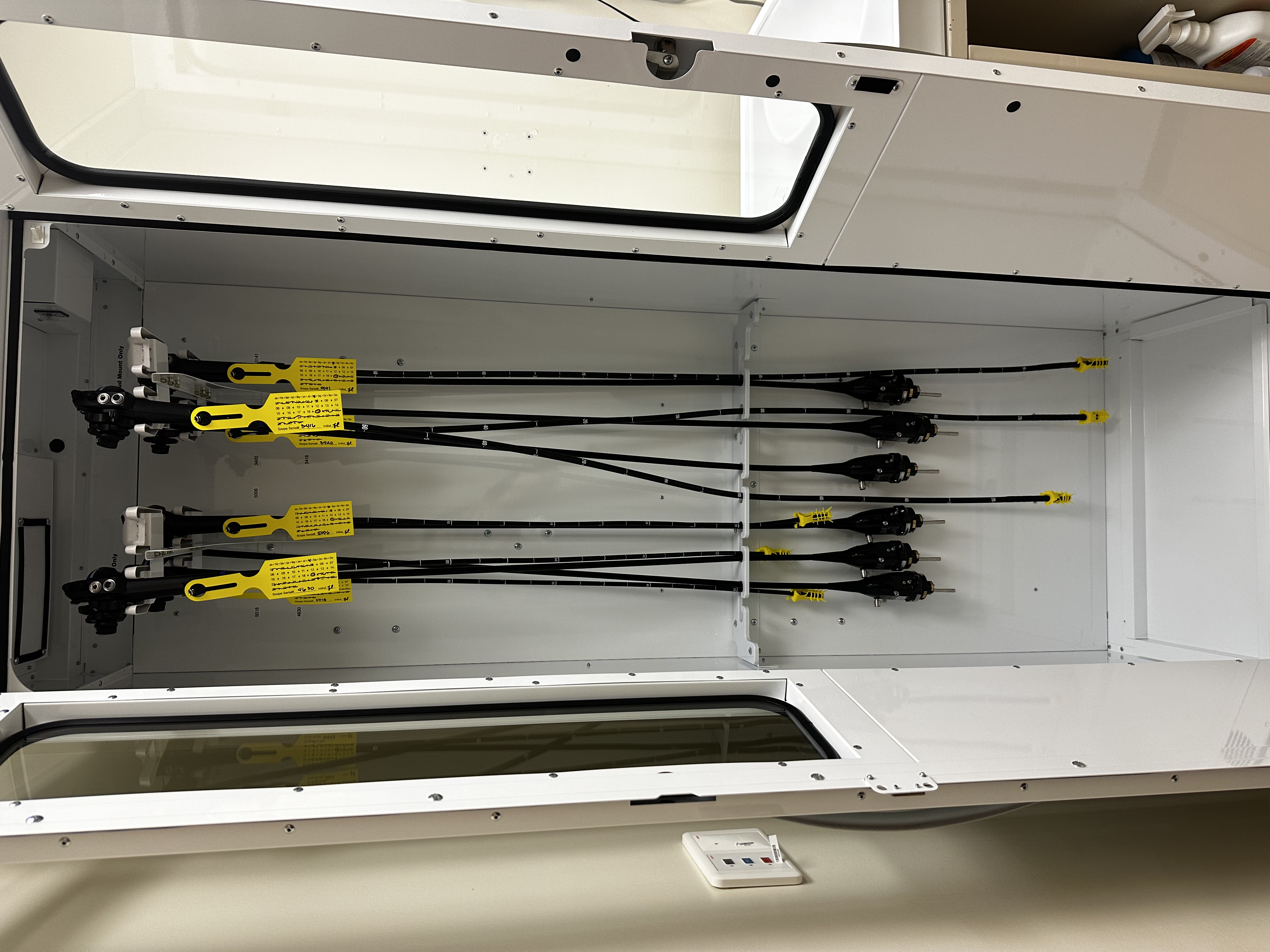 An image of new endoscopy equipment, like long plastic tubes.