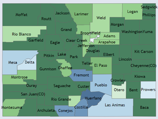 Example of a heatmap broken down by county