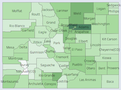 Example of a heatmap broken down by county