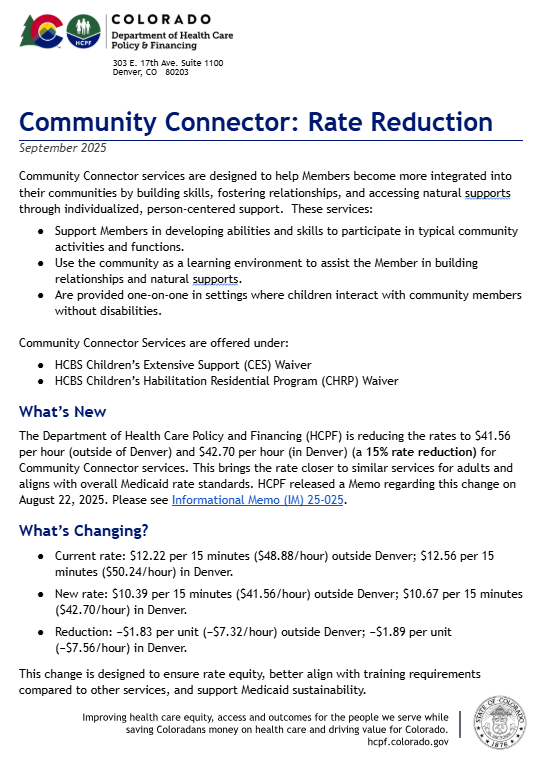 Screenshot of Community Connector Rate Reduction Fact Sheet