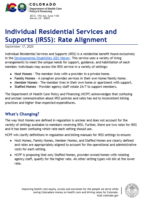 Screenshot of the IRSS Rate Alignment Fact Sheet