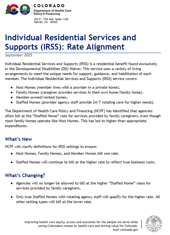 Screenshot of the IRSS Rate Alignment Fact Sheet