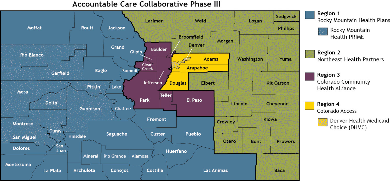 Map of Health First Colorado Regional Accountable Entities (RAEs)