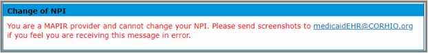 MAPIR provider error message
