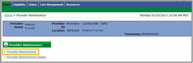 provider maintenance - finding provider type and location