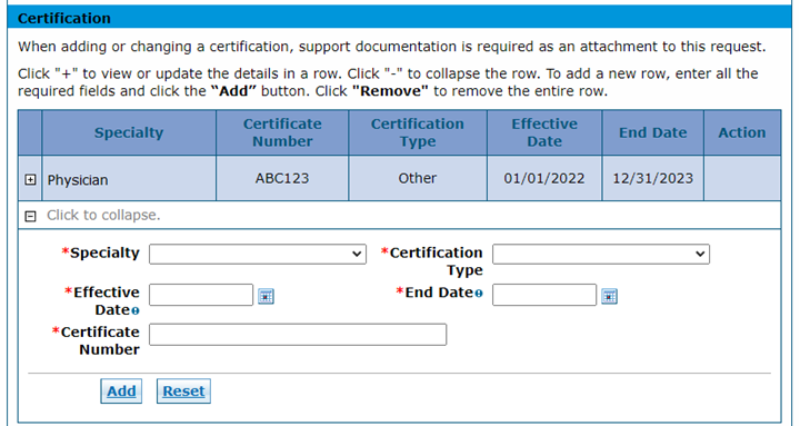 select a new certification type