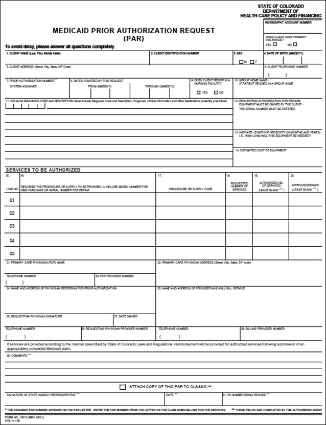 Prior Authorization Request (PAR) Form