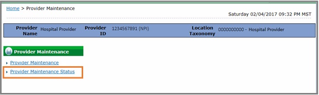 Screenshot of provider maintenance status link