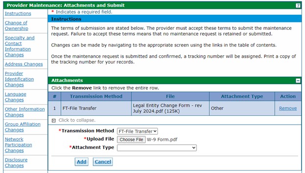 screenshot showing that a W-9 form has been attached