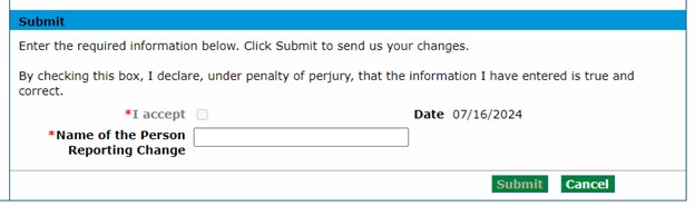 screenshot showing request for name of change reporting person