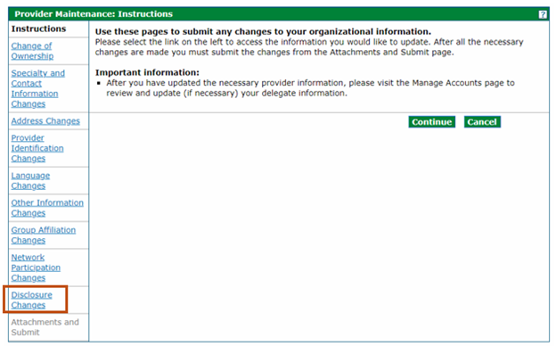 instruction page with Disclosure Changes circled