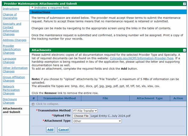 Attachments and Submit panel showing Other as attachment type