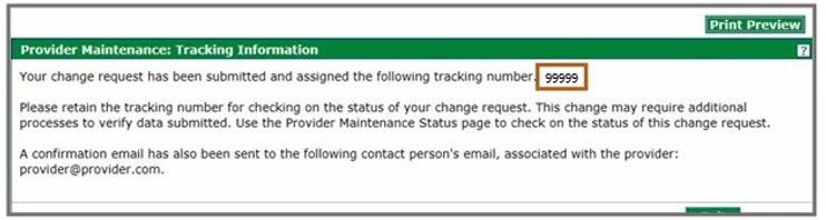 Provider Maintenance tracking information