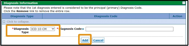 adding diagnosis type and code