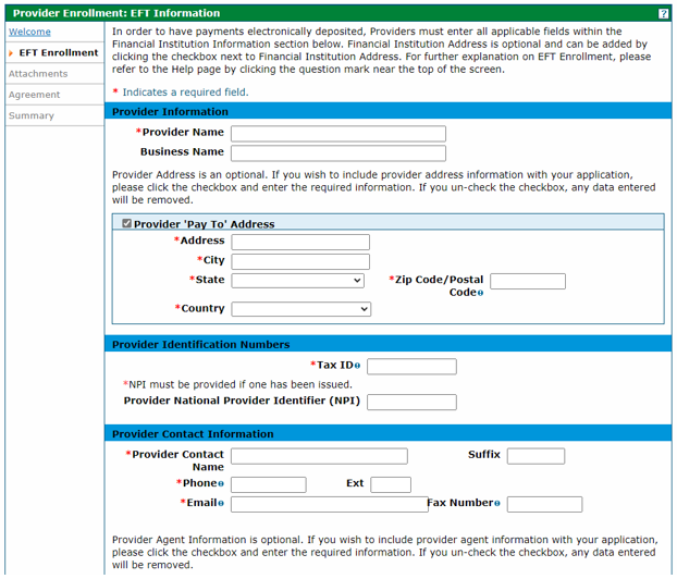 Provider Enrollment EFT