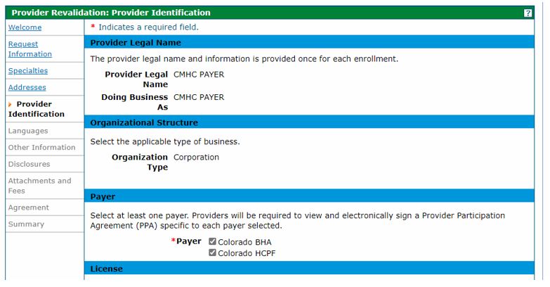 Provider identification with payer options