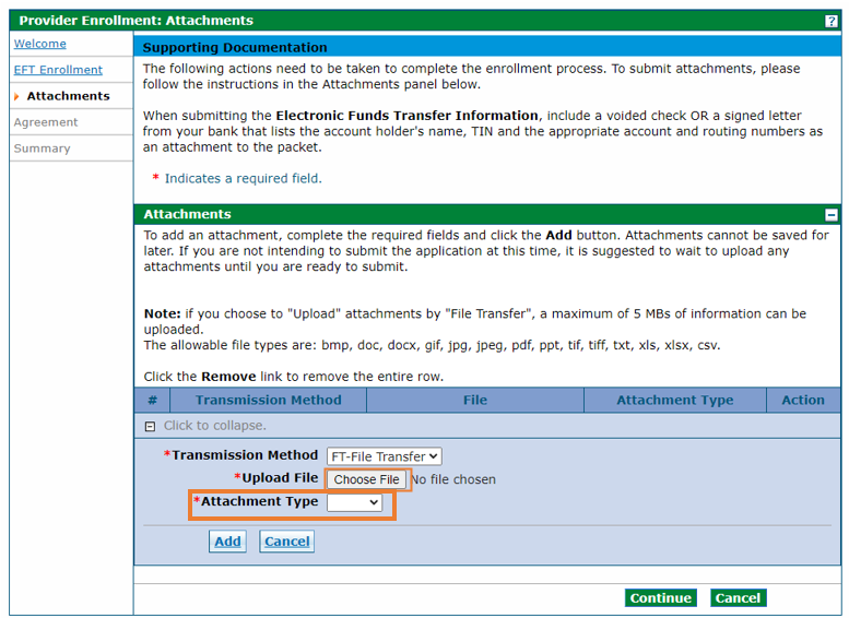 screenshot of supporting documentation panel