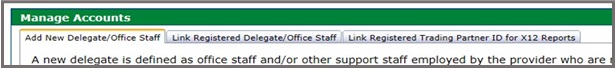 Add New Delegate/Office Staff tab