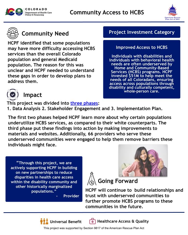 Study and outreach to address disparities in HCBS access for underserved populations