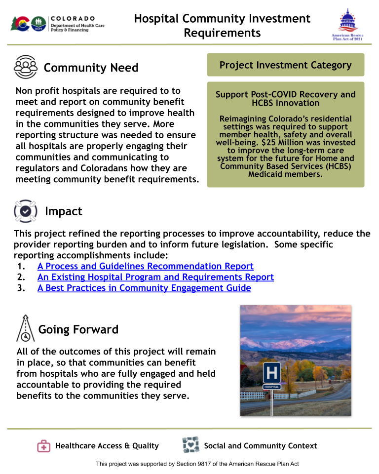 Thumbnail of the project outcome summary for 4.11 - Hospital Community Investment Requirements
