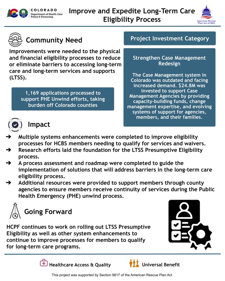 Process improvements and roadmap to support long-term care eligibility for HCBS