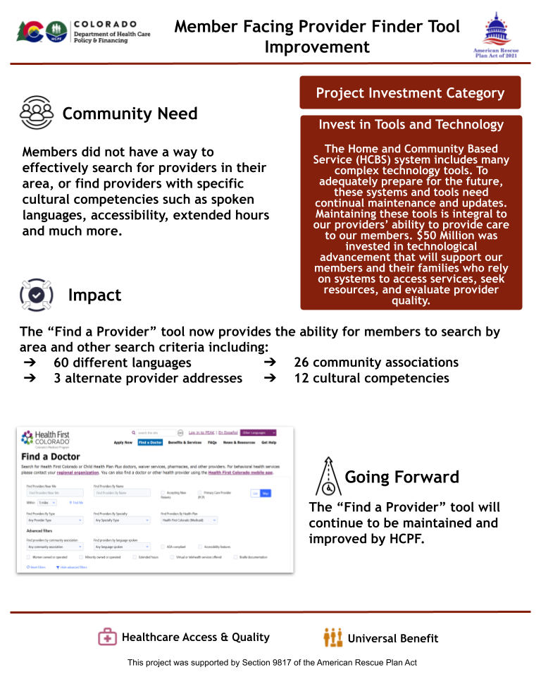 Thumbnail of the project outcome summary for 6.03 - Member-Facing Provider Finder Tool Improvement