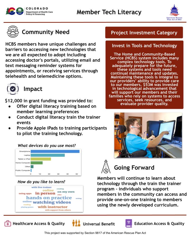Grants for training and tech access to help members use healthcare-related technology