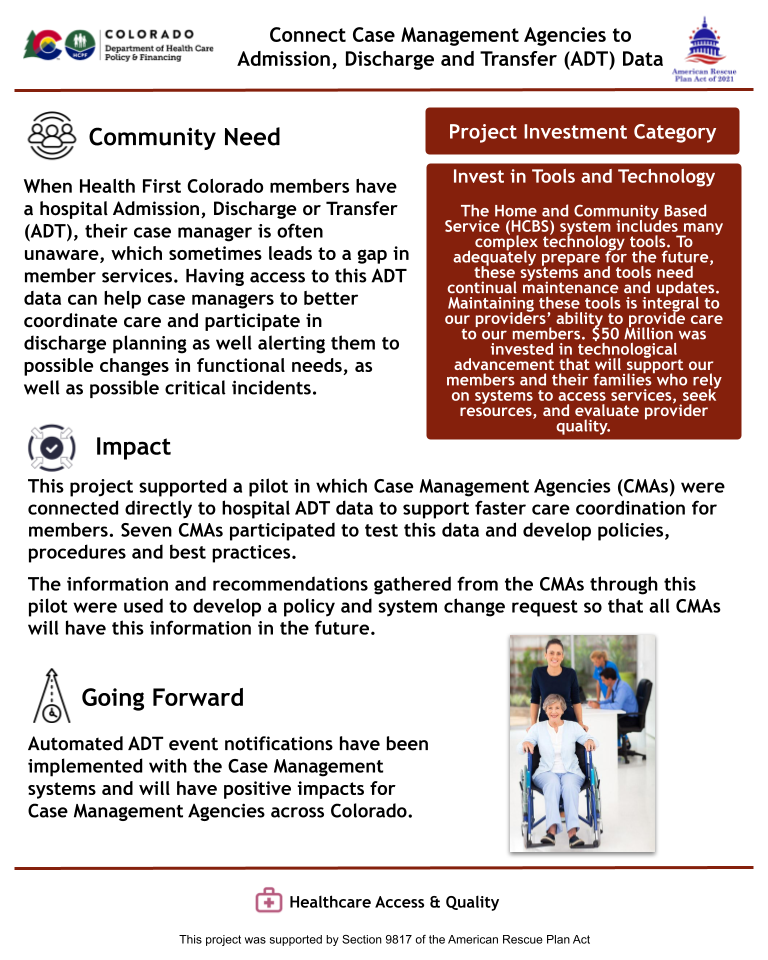 Thumbnail of the project outcome summary for 6.13 - Connect CMAs to ADT Data (previously named Connect CMAs to CORHIO)