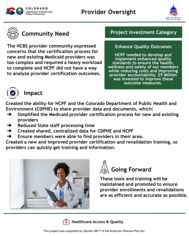 Thumbnail of the project outcome summary for 8.02 - Provider Oversight