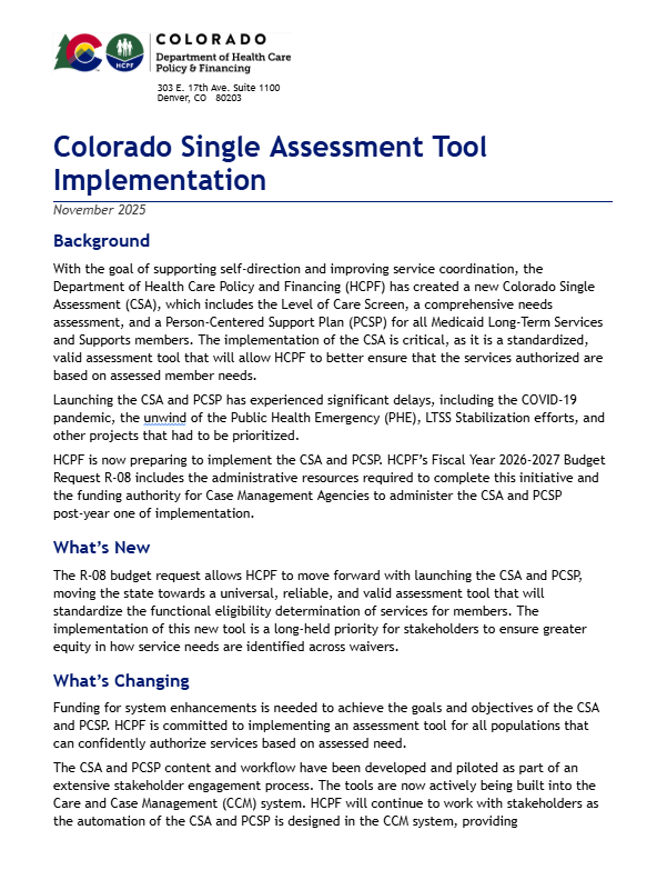 Thumbnail for Colorado Single Assessment Tool Implementation Fact Sheet