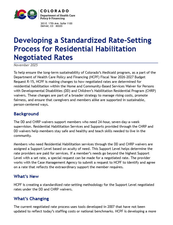 Thumbnail for Developing a Standardized Rate-Setting Process for Residential Habilitation Negotiated Rates Fact Sheet
