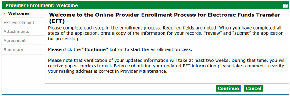 Welcome page for EFT
