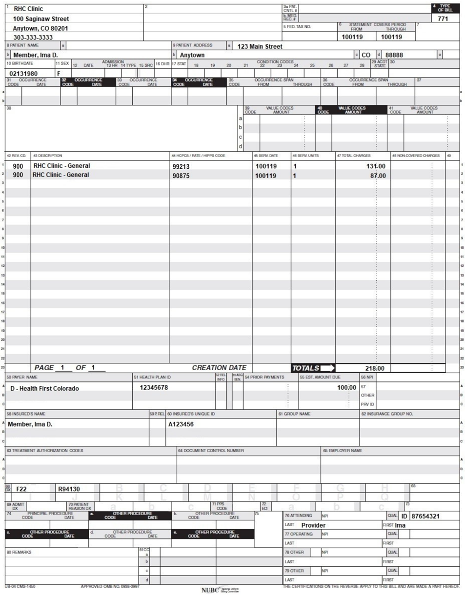 RHC Behavioral Health E/M FFS Claim Example