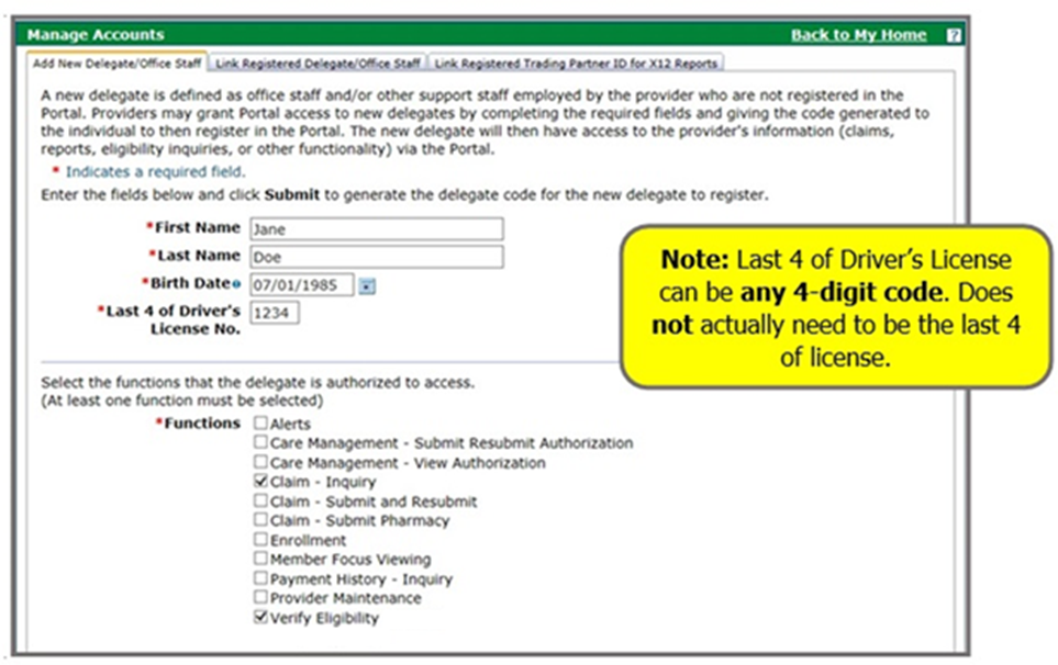 screenshot of completed Add New delegate tab