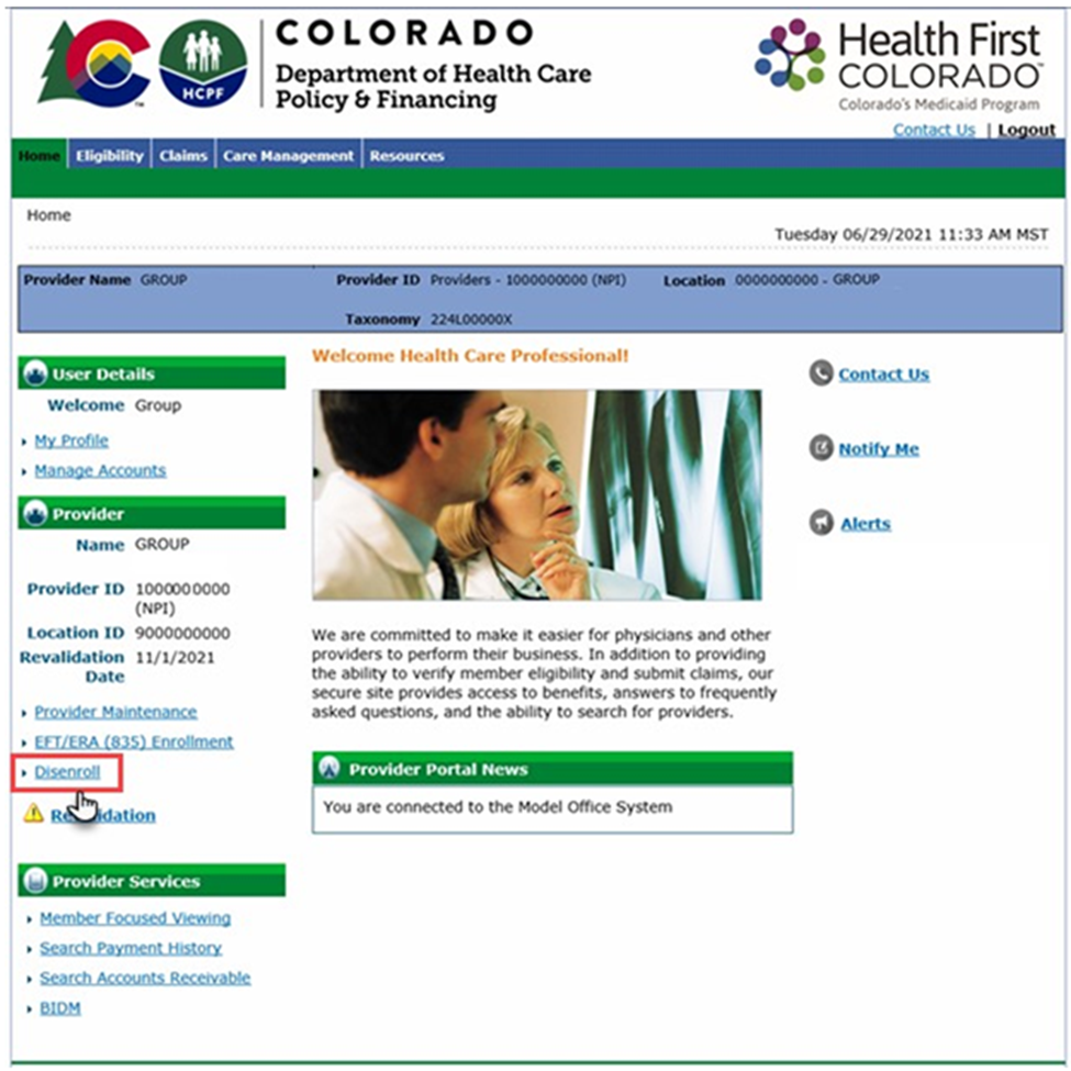 provider web portal home page