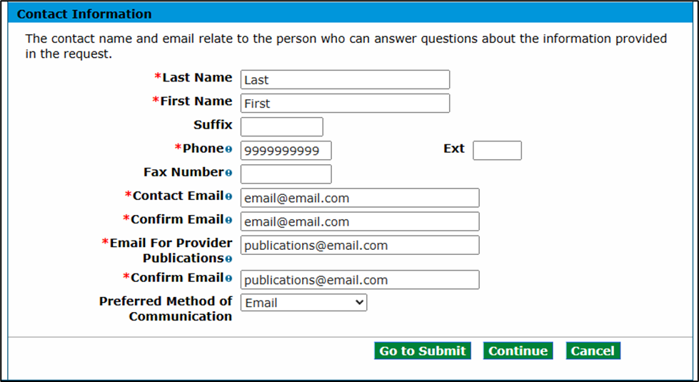 Contact Information fields