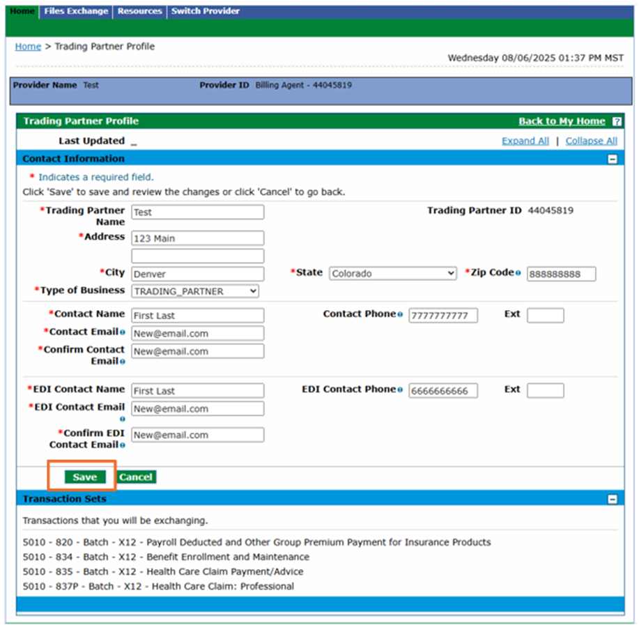 Save Contact Info Updates