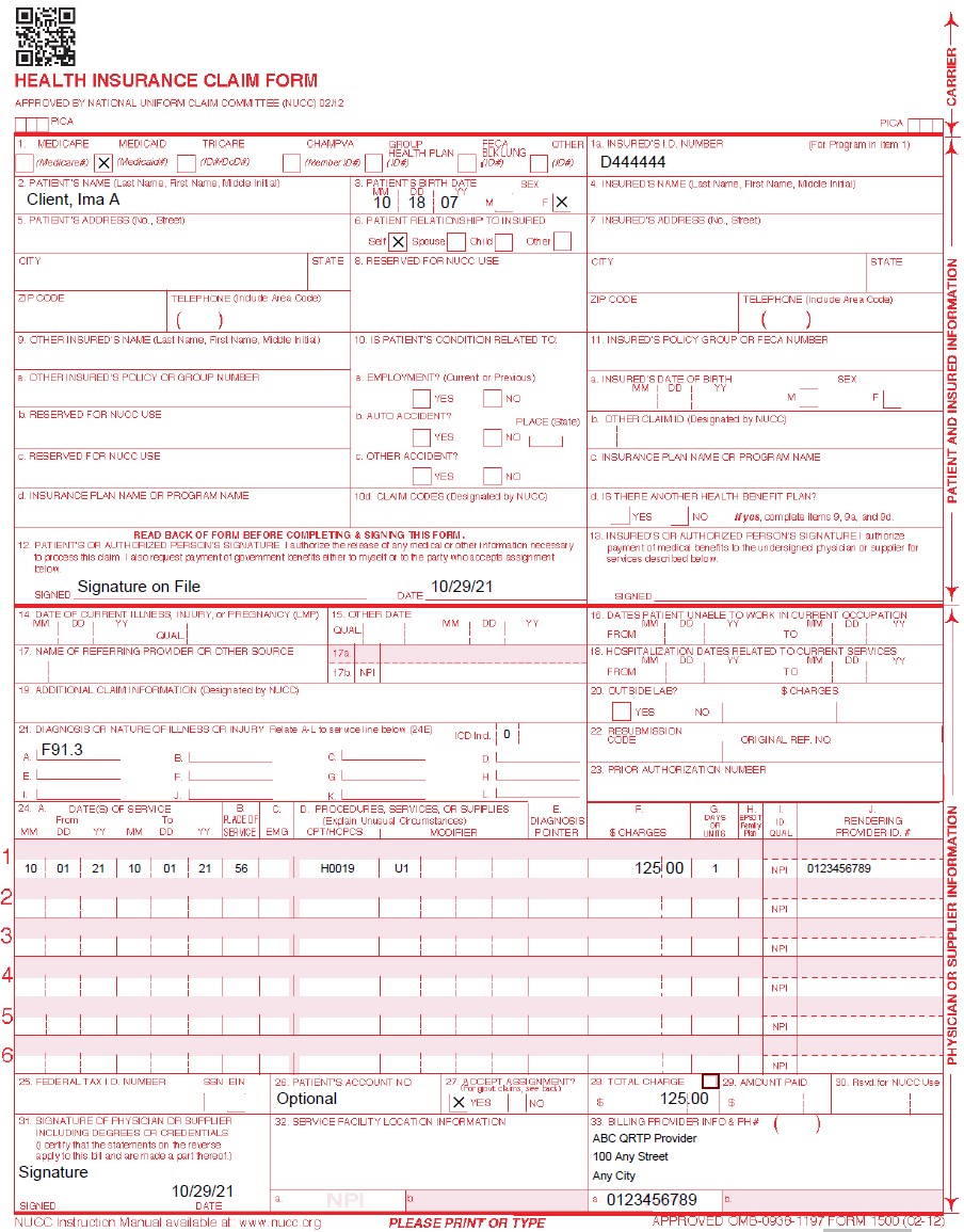 Example of QRTF claim