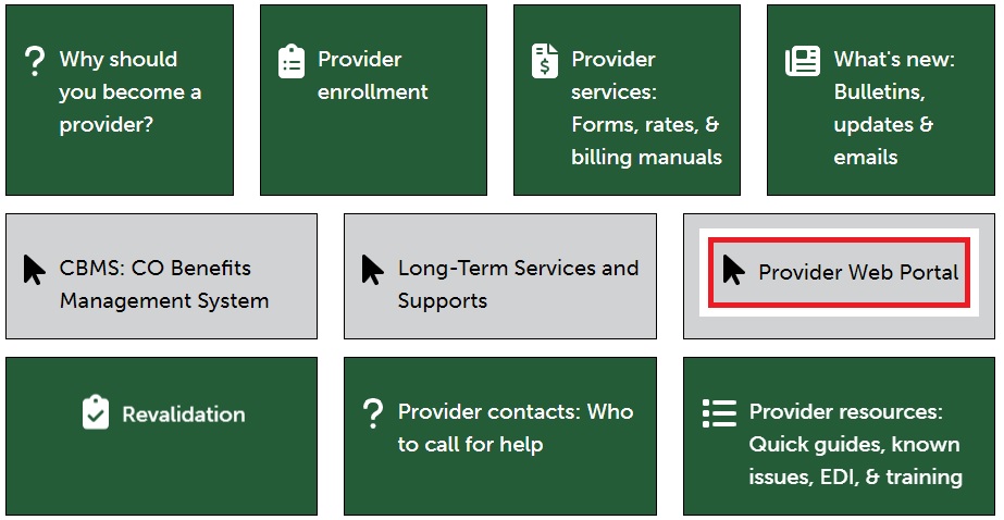 screenshot displaying For Our Providers page with Provider Web Portal button highlighted