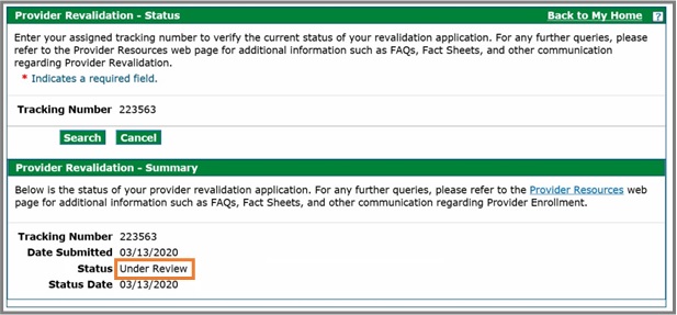 check revalidation application status