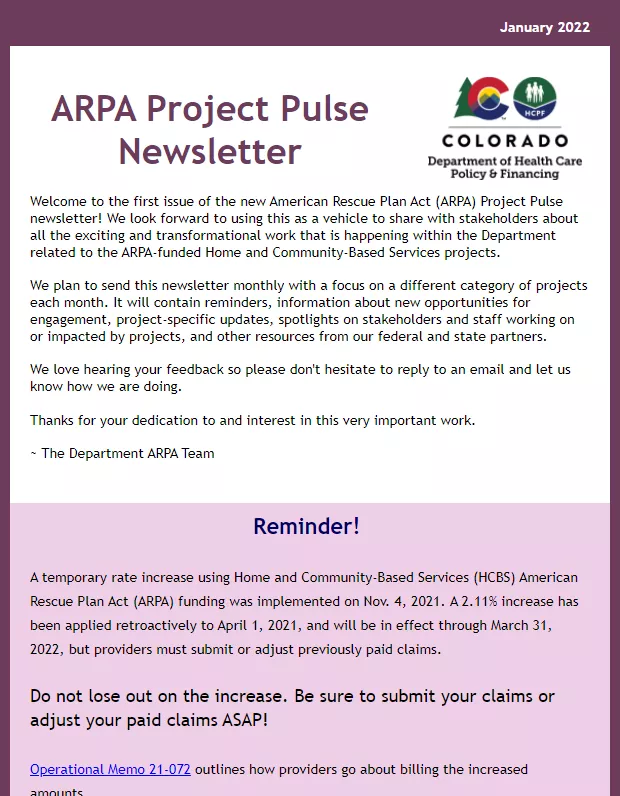 Thumbnail of the January 2022 Edition of the ARPA Project Pulse Newsletter