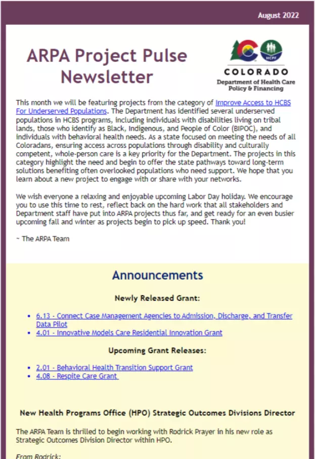 Thumbnail of the August 2022 Edition of the ARPA Project Pulse Newsletter