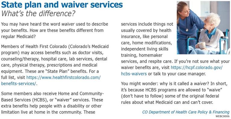 Example of Wellness Education Benefit article explaining the difference between State Plan and Waiver Benefits.