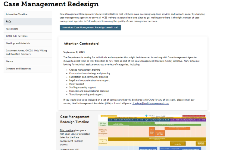 A screenshot of the Case Management Redesign page