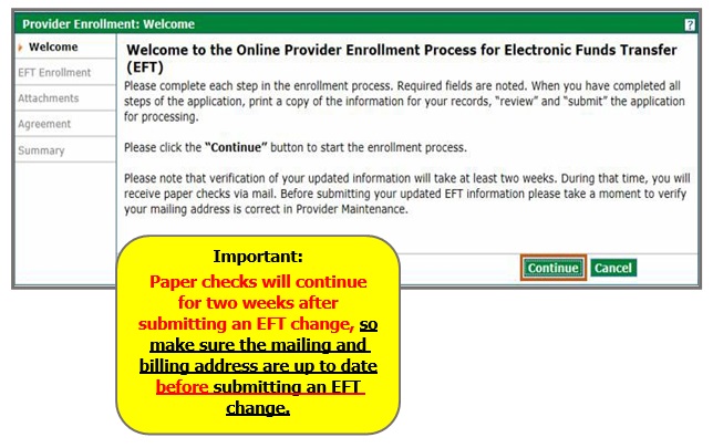 Welcome page for EFT