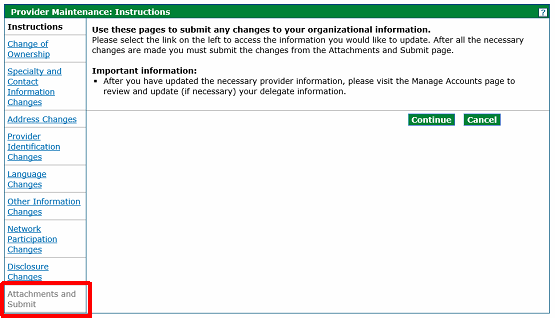 Screenshot of landing page with Attachments and Fees greyed out