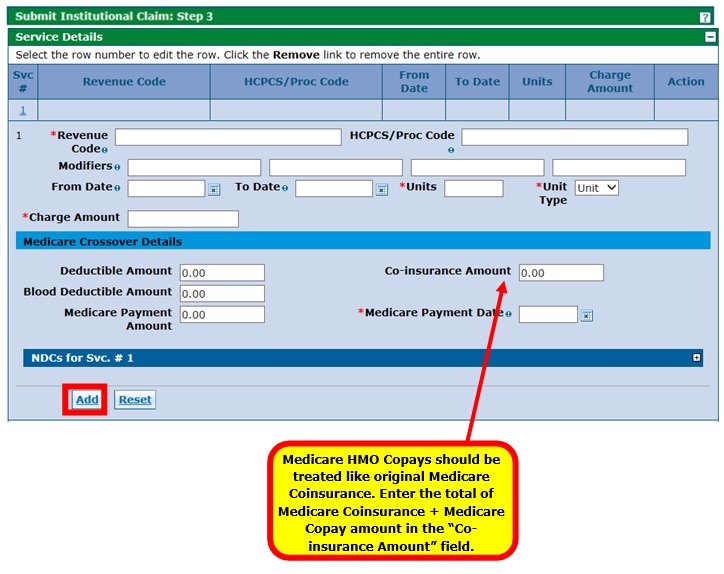 entering medicare crossover details